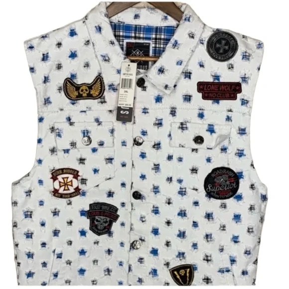 Imperious Men’s Distressed Patchwork Vest - Picture 1 of 6